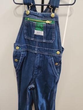 liberty Blue Denim Overalls with Green Accents Kids 6R